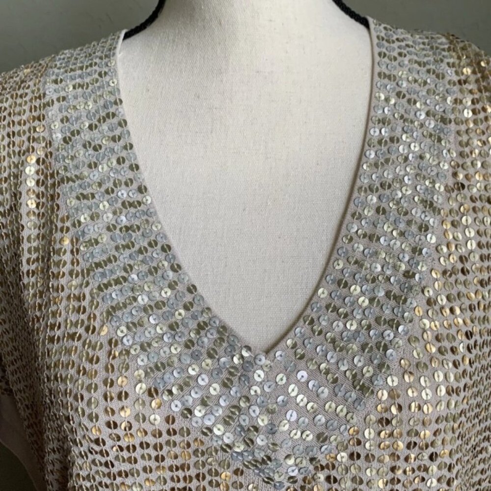 Chico’s Gold/Silver Sequin Embellished Poncho Cardigan Topper Vest Glam Sparkle - Picture 5 of 13